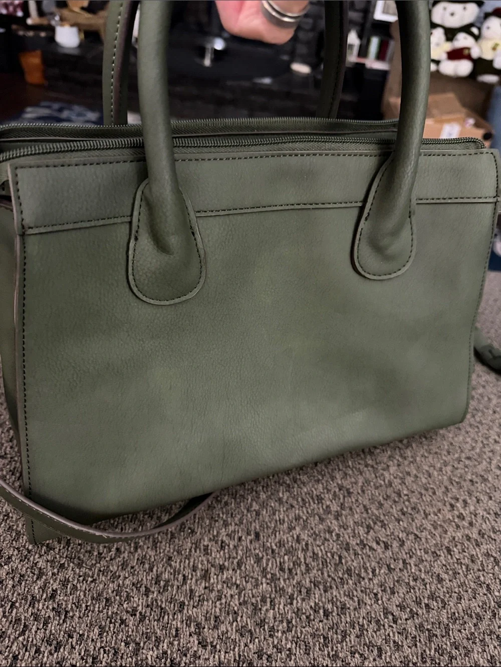 Green Women’s Satchel Handbag - Classic Structured Tote with buckles by a.n.a.